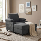 Reclining Back Chaise Lounge with Storage Ottoman, Cupholders & USB-C Ports, Accent Chair Recliner Sleeper Sofa Bed, Dark Gray