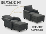 Reclining Back Chaise Lounge with Storage Ottoman, Cupholders & USB-C Ports, Accent Chair Recliner Sleeper Sofa Bed, Dark Gray