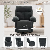 360°Swivel Recliner Rocker Manual Overstuffed Glider Armchair Nursery Chair Upholstered Accent Chair Single Sofa Chair, Dark Gray
