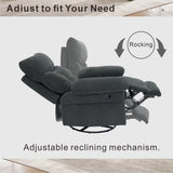 360°Swivel Recliner Rocker Manual Overstuffed Glider Armchair Nursery Chair Upholstered Accent Chair Single Sofa Chair, Dark Gray