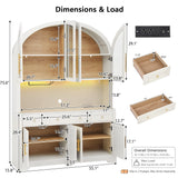 75.8" Tall Arched Kitchen Pantry Cabinet with LED Lights & Charging Station, Farmhouse Sideboard Storage Hutch w/ Wine Rack