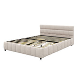 Linen Upholstered Platform Bed Frame with Block Grid Tufted Headboard & 4 Drawers for Bedroom