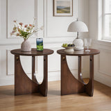 2pcs Round Side Tables Rustic End Table, Rubberwood Center Table Accent Table with Curved Sculptural Base for Living Room & Bedroom