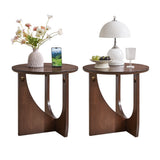 2pcs Round Side Tables Rustic End Table, Rubberwood Center Table Accent Table with Curved Sculptural Base for Living Room & Bedroom