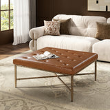 Tufted Ottoman Coffee Table, Upholstered Center Table Footstool with Hammered Metal Frame for Living Room