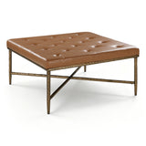 Tufted Ottoman Coffee Table, Upholstered Center Table Footstool with Hammered Metal Frame for Living Room