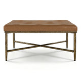 Tufted Ottoman Coffee Table, Upholstered Center Table Footstool with Hammered Metal Frame for Living Room