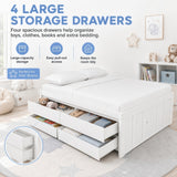 Full Size Captain Bed Platform Bed Frame with 4 Drawers&Side Storage Door, Space-Saving Storage Bed for Kids Teens Adults, White