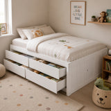 Full Size Captain Bed Platform Bed Frame with 4 Drawers&Side Storage Door, Space-Saving Storage Bed for Kids Teens Adults, White
