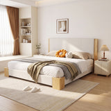 Upholstered Platform Bed Frame with Wood Trim, King Size Low‑Profile Bed with Slat Support