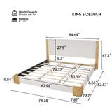 Upholstered Platform Bed Frame with Wood Trim, King Size Low‑Profile Bed with Slat Support