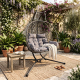Double Foldable Hanging Egg Chair wth Stand, Patio Hammock Swing Chair with Cushion for Indoor, Outdoor, Balcony, Garden