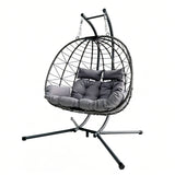 Double Foldable Hanging Egg Chair wth Stand, Patio Hammock Swing Chair with Cushion for Indoor, Outdoor, Balcony, Garden