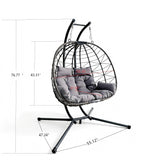 Double Foldable Hanging Egg Chair wth Stand, Patio Hammock Swing Chair with Cushion for Indoor, Outdoor, Balcony, Garden