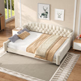 Queen Size Tufted Button Daybed, Velvet Wingback Sofa Bed Frame with Wooden Slats
