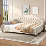 Queen Size Tufted Button Daybed, Velvet Wingback Sofa Bed Frame with Wooden Slats