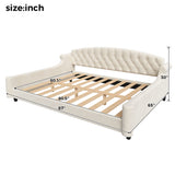 Queen Size Tufted Button Daybed, Velvet Wingback Sofa Bed Frame with Wooden Slats