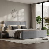 King Size Boucle Upholstered Platform Bed Frame, Soft Fabric Bed with Solid Wood Trim