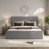 King Size Boucle Upholstered Platform Bed Frame, Soft Fabric Bed with Solid Wood Trim