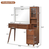 45.9"W Makeup Vanity Desk with Lighted Mirror, Dressing Table with Power Outlet & Fluted Glass Cabinet