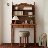 Vintage Wood Writing Desk with Hutch, Mid-Century Vanity Dressing Table Computer Desk with 2 Drawers & Shelves