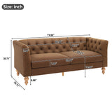 Chesterfield Sofa Couch PU Upholstered Loveseat Sofa 3-Seater Tufted Couch with Flared Arms & Rubberwood Legs