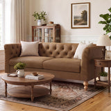 Chesterfield Sofa Couch PU Upholstered Loveseat Sofa 3-Seater Tufted Couch with Flared Arms & Rubberwood Legs