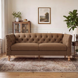 Chesterfield Sofa Couch PU Upholstered Loveseat Sofa 3-Seater Tufted Couch with Flared Arms & Rubberwood Legs