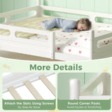 Twin Size Kids Wood Platform Bed Frame with Safety Guardrails, Low Profile Design, No Box Spring Needed