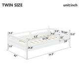 Twin Size Kids Wood Platform Bed Frame with Safety Guardrails, Low Profile Design, No Box Spring Needed