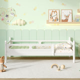 Twin Size Kids Wood Platform Bed Frame with Safety Guardrails, Low Profile Design, No Box Spring Needed