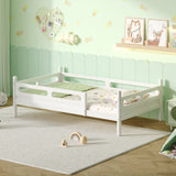 Twin Size Kids Wood Platform Bed Frame with Safety Guardrails, Low Profile Design, No Box Spring Needed