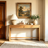 59.8" Wood Console Table with Oak Veneer, Sofa Table with Drawer & Round Handle for Hallway, Entryway, Living Room