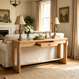 59.8" Wood Console Table with Oak Veneer, Sofa Table with Drawer & Round Handle for Hallway, Entryway, Living Room