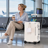 ModernLuxe 20" Luggage with USB&Type-C Port, Cup Holder, Handy Hooks & 360° Spinner Wheels, Hard Shell Carry-On Suitcase Travel Trolley