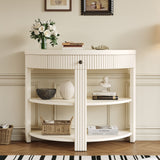 Fluted Half Moon Console Table, Sofa Table with Drawer & 2 Shelves for Entryway, Living Room, Hallway
