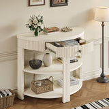 Fluted Half Moon Console Table, Sofa Table with Drawer & 2 Shelves for Entryway, Living Room, Hallway