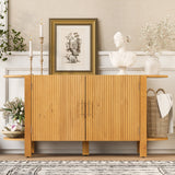 Fluted Sideboard Pine Wood Buffet Storage Cabinet Sofa Table, Mid-Century Modern Style with Curved Extension Shelves