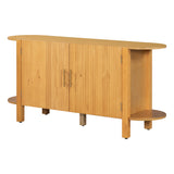 Fluted Sideboard Pine Wood Buffet Storage Cabinet Sofa Table, Mid-Century Modern Style with Curved Extension Shelves