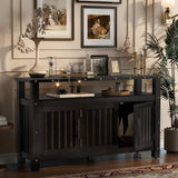 3-Door Sideboard Credenza Industrial Coffee Bar Cabinet Pine Wood Buffet Storage Cabinet with Exposed Metal Rivets