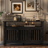 3-Door Sideboard Credenza Industrial Coffee Bar Cabinet Pine Wood Buffet Storage Cabinet with Exposed Metal Rivets