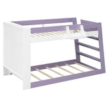 Twin Over Twin XL Bunk Bed Loft Bed with Storage Shelves & Guardrail Storage Basket for Kids&Teens, White+Light Purple