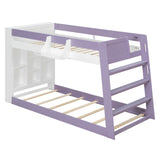 Twin Over Twin XL Bunk Bed Loft Bed with Storage Shelves & Guardrail Storage Basket for Kids&Teens, White+Light Purple