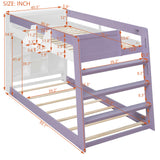 Twin Over Twin XL Bunk Bed Loft Bed with Storage Shelves & Guardrail Storage Basket for Kids&Teens, White+Light Purple