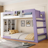 Twin Over Twin XL Bunk Bed Loft Bed with Storage Shelves & Guardrail Storage Basket for Kids&Teens, White+Light Purple