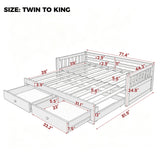 Twin to King Extendable Daybed Convertible Sleeper Sofa Bed Platform Bed Frame with Pull-Out Trundle & Drawers, Blue
