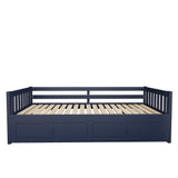Twin to King Extendable Daybed Convertible Sleeper Sofa Bed Platform Bed Frame with Pull-Out Trundle & Drawers, Blue