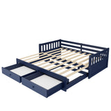 Twin to King Extendable Daybed Convertible Sleeper Sofa Bed Platform Bed Frame with Pull-Out Trundle & Drawers, Blue