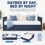 Twin to King Extendable Daybed Convertible Sleeper Sofa Bed Platform Bed Frame with Pull-Out Trundle & Drawers, Blue