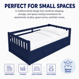 Twin to King Extendable Daybed Convertible Sleeper Sofa Bed Platform Bed Frame with Pull-Out Trundle & Drawers, Blue